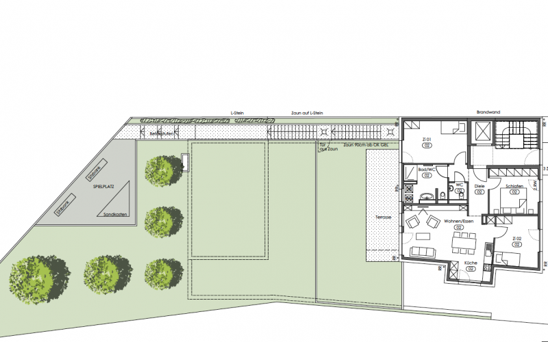 Grundriss Neubauwohnung Wangen 1. OG - M. Bayer Baukoordination