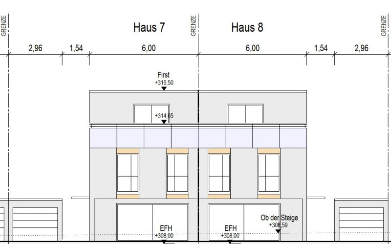 Ansicht Süd Haus 7+8, Neubauprojekt Deizisau Ob der Steige M. Bayer Baukoordination